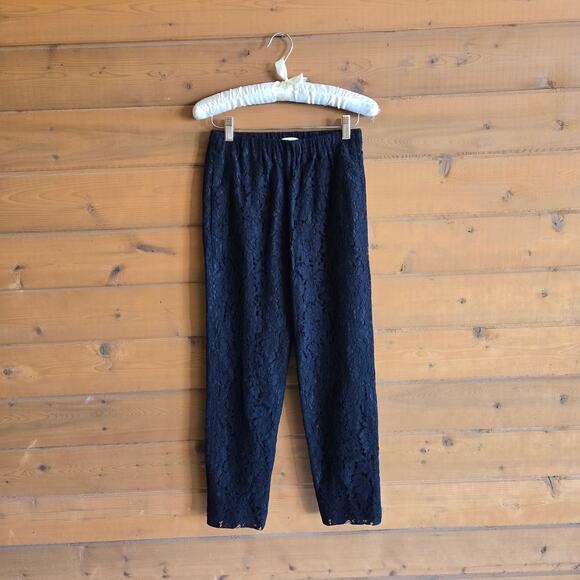 J. Crew Factory Black Lace Pull On Trouser Pant Ankle Length 00 Stretchy Waist - Picture 2 of 4